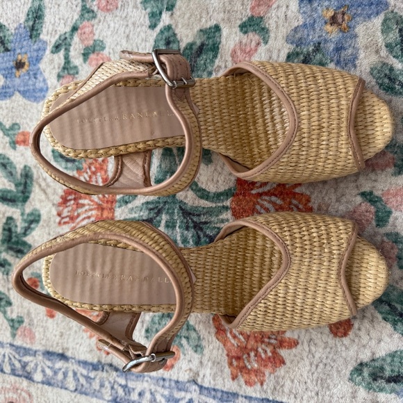 Loeffler Randall Woven Straw & Leather Peep-Toe Valentine Wedge Heels - Picture 4 of 6